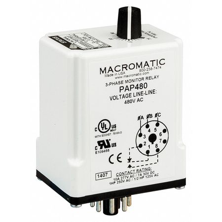 MACROMATIC 3 Phase Monitor Relay, SPDT, 240VAC, 8 Pin PAP240