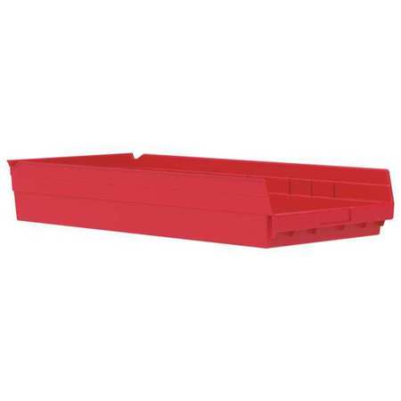 Akro-Mils 20 lb Shelf Storage Bin, Plastic, 11 1/8 in W, 4 in H, Red, 23 5/8 in L 30174RED
