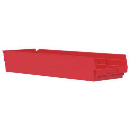 Akro-Mils 20 lb Shelf Storage Bin, Plastic, 8 3/8 in W, 4 in H, Red, 23 5/8 in L 30184RED