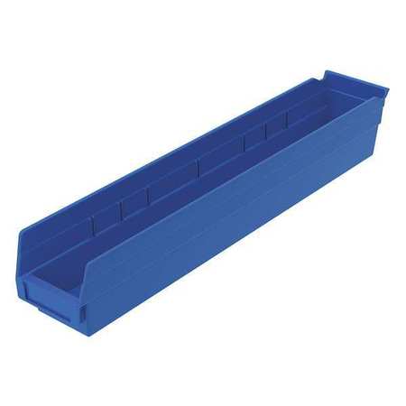 Zoro Select 20 lb Shelf Storage Bin, Plastic, 4 1/8 in W, 4 in H, 23 5/8 in L, Blue 30124BLUEBLANK