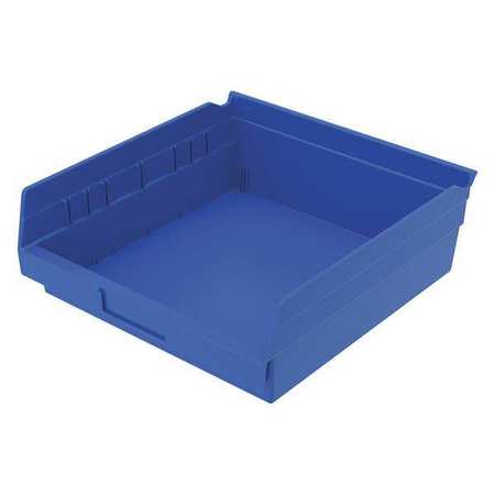 ZORO SELECT 20 lb Shelf Storage Bin, Plastic, 11 1/8 in W, 4 in H, 11 5/8 in L, Blue 30170BLUEBLANK