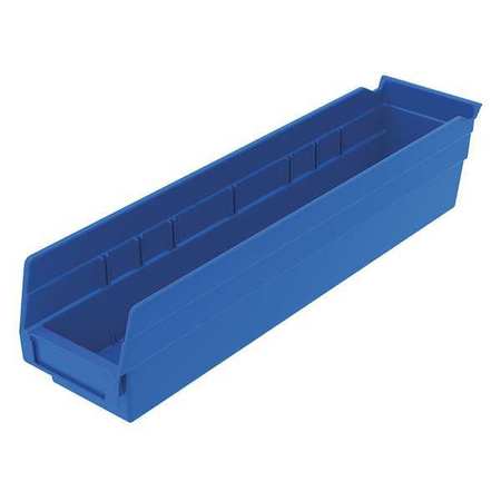 Zoro Select 15 lb Shelf Storage Bin, Plastic, 4 1/8 in W, 4 in H, Blue, 17 7/8 in L 30128BLUEBLANK