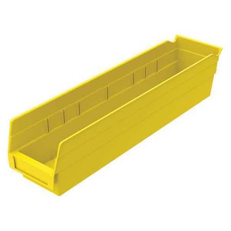 Zoro Select 15 lb Shelf Storage Bin, Plastic, 4 1/8 in W, 4 in H, Yellow, 17 7/8 in L 30128YELLOBLANK