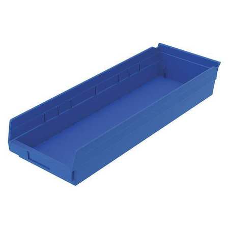 Zoro Select 20 lb Shelf Storage Bin, Plastic, 8 3/8 in W, 4 in H, 23 5/8 in L, Blue 30184BLUEBLANK