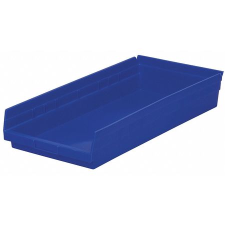 Akro-Mils 20 lb Shelf Storage Bin, Plastic, 11 1/8 in W, 4 in H, 23 5/8 in L, Blue 30174BLUE