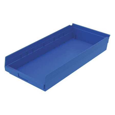 Zoro Select 20 lb Shelf Storage Bin, Plastic, 11 1/8 in W, 4 in H, Blue, 23 5/8 in L 30174BLUEBLANK