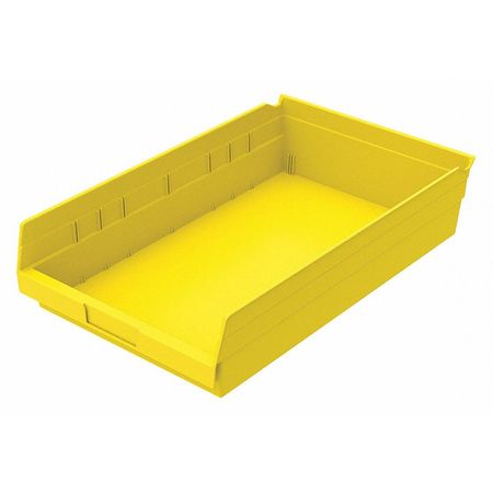 Zoro Select 20 lb Shelf Storage Bin, Plastic, 11 1/8 in W, 4 in H, Yellow, 17 7/8 in L 30178YELLOBLANK