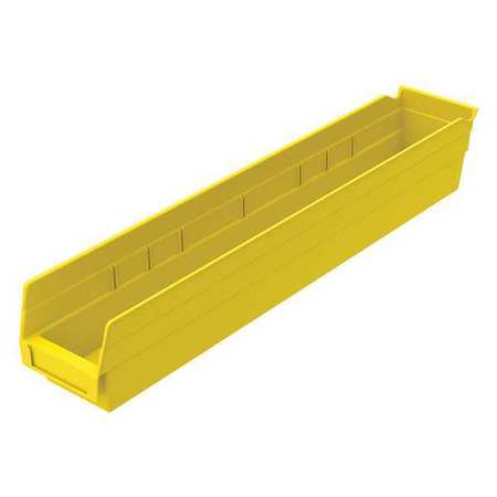 Akro-Mils 20 lb Shelf Storage Bin, Plastic, 4 1/8 in W, 4 in H, Yellow, 23 5/8 in L 30124YELLO