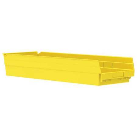 Akro-Mils 20 lb Shelf Storage Bin, Plastic, 8 3/8 in W, 4 in H, Yellow, 23 5/8 in L 30184YELLO