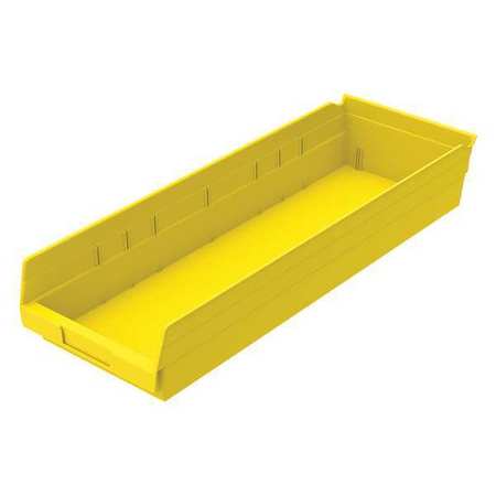 Zoro Select 20 lb Shelf Storage Bin, Plastic, 8 3/8 in W, 4 in H, Yellow, 23 5/8 in L 30184YELLOBLANK