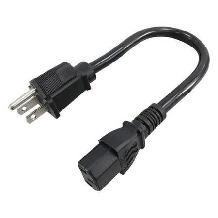 ZORO SELECT Power Cord, 5-15P, SJT, 1 ft., Blk, 13A, 16/3 5XFN2ID