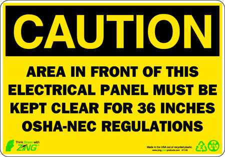 ZING CAUTION Sign, Electrical Panel, 7X10" 1145