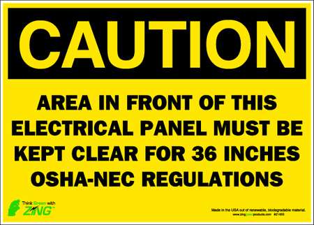 ZING CAUTION Sign, Electrical Panel, 10X14", ADH 2145S