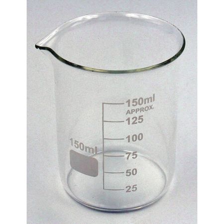 Lab Safety Supply Beaker, Low Form, Glass, 150mL, PK12 5YGZ1
