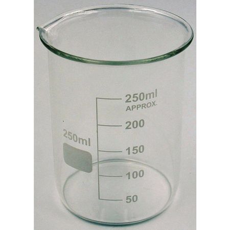 Lab Safety Supply Beaker, Low Form, Glass, 250mL, PK12 5YGZ2