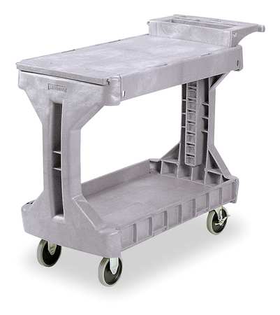 AKRO-MILS High-Density Polyethylene Utility Cart with Flip-Gate Flush Plastic Shelves, Flat, 2 Shelves 30930GREY