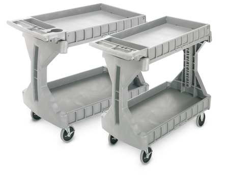 Akro-Mils High-Density Polyethylene Utility Cart with Flip-Gate Flush Plastic Shelves, Flat, 2 Shelves 30930GREY