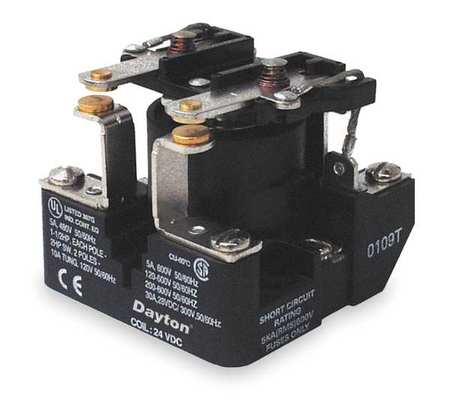 DAYTON Open Power Relay, Surface Mounted, DPST-NO, 12V DC, 6 Pins, 2 Poles 5Z556