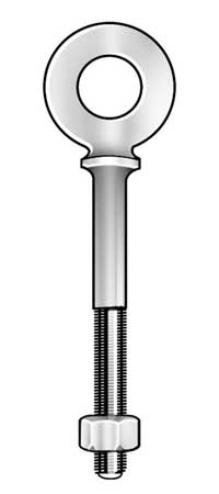 Zoro Select Machinery Eye Bolt With Shoulder, 3/8"-16, 3/4 in Shank, 3/4 in ID, Stainless Steel, Plain 11501 8
