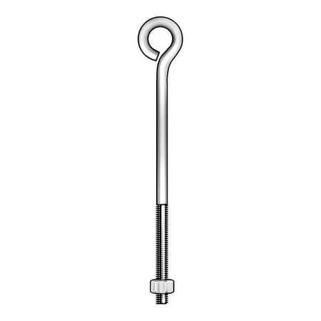 Zoro Select Routing Eye Bolt Without Shoulder, 3/8"-16, 1 in Shank, 3/4 in ID, Steel, Plain 07390 5