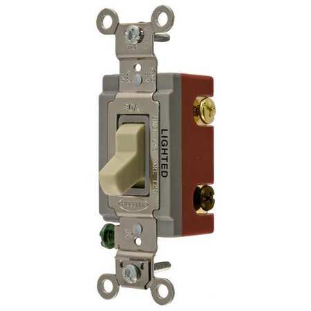 HUBBELL Illuminated Wall Switch, 3-Way, 20A, Ivory HBL1223IL