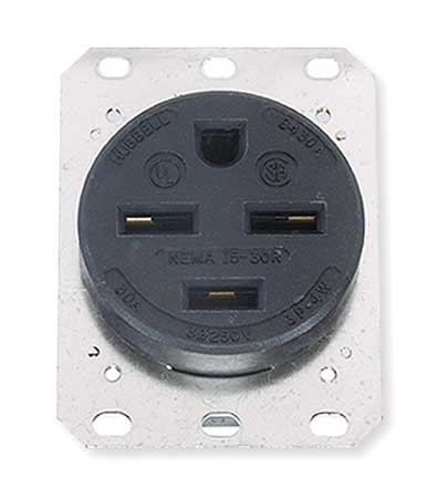 HUBBELL Receptacle, 30 A Amps, 250V AC, Flush Mount, Single Outlet, 15-30R, Black HBL8430A