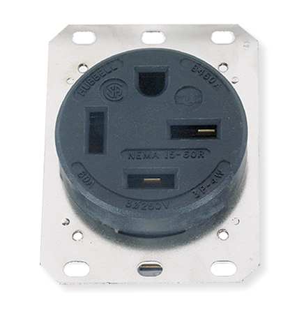 HUBBELL Receptacle, 60 A Amps, 250V AC, Flush Mount, Single Outlet, 15-60R, Black HBL8460A