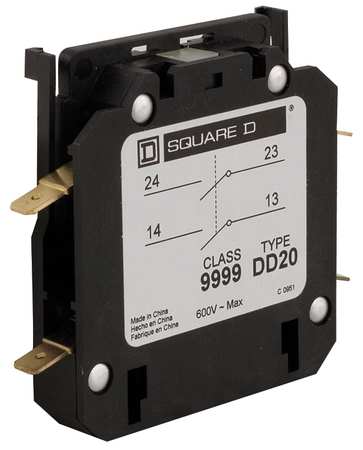 Square D Auxiliary Contact, 600VAC, 10A, 2NO 9999DD20