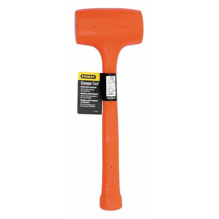 STANLEY 42 oz. Soft Face Dead Blow Hammer. 14 in L, 2 1/2 in Face Dia, Steel, Orange 57-533