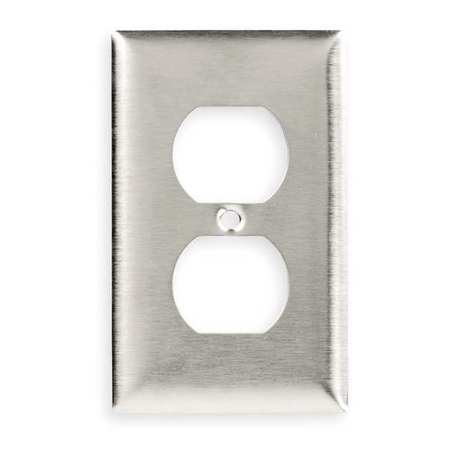 Hubbell Duplex Receptacle Wall Plate, Vertical, Standard Size, 1 Gang, Stainless Steel, Brushed, Silver SS8