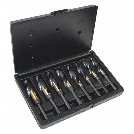 CLE-LINE 8PC 1/2 Reduced Shank Silver & Deming Drill Set Cle-Line 1877 Black & Gold HSS 9/16-1IN C21164