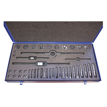 CLE-LINE 24PC HSS Plug Hand Tap And Carbon Round Adjustable Die Set Cle-Line 10 Sizes 1/4-20 To 1-12UNC & UNF C67293