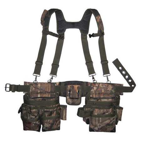 BUCKET BOSS Tool Belt, Suspension Rig, Camo, 600 Poly Ripstop Fabric, 28 Pockets 85035