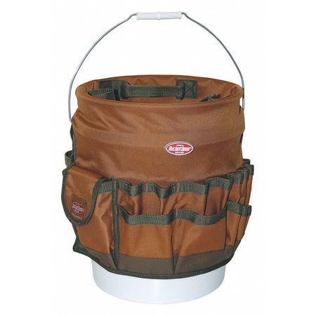 Bucket Boss Bucketeer 5 Gal. Bucket Tool Organizer, Brown, 600 Poly Ripstop Fabric, 30 Pockets 10030