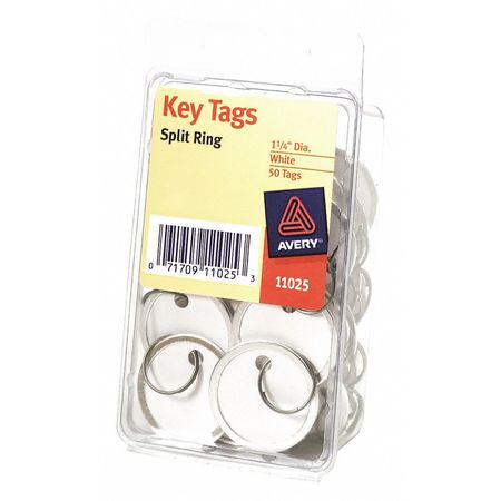 AVERY DENNISON Key Tags, Metal Rim, White, PK50 11025