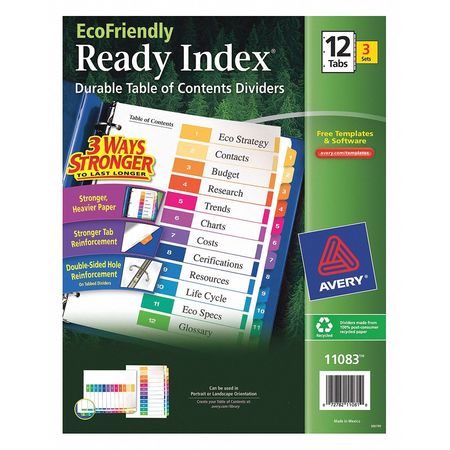 AVERY DENNISON Table of Contents Index Dividers 12 Tab, PK3 11083