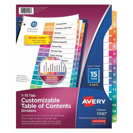 AVERY DENNISON Table of Contents Index Dividers 15 Tab, PK6 11197