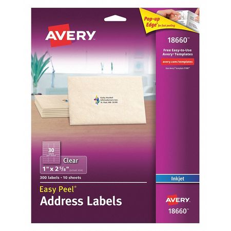 AVERY DENNISON Clear Inkjet Labels, 1x2 5/8, PK300 18660