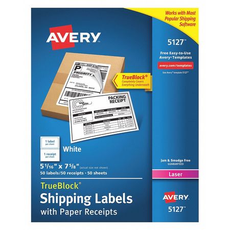 AVERY DENNISON 5-1/6" x 7-5/8" Shipping Labels with Paper Receipts, Pk100 5127