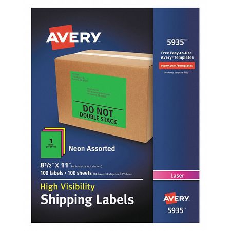 Avery Dennison Label, 8-1/2x11, Neon Assorted, PK100 7278205935 | Zoro