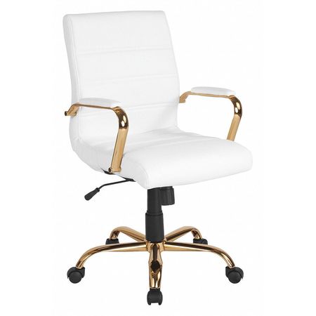 Flash Furniture Mid-Back White Leather Swivel Office Chair with Gold Frame and Arms GO-2286M-WH-GLD-GG