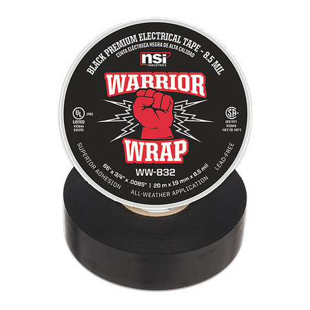 WARRIORWRAP Electrical Tape, 8.5 mil, Black WW-832