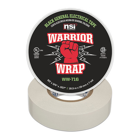 Warriorwrap Electrical Tape, Vinyl, 7 mil, White WW-716-WT