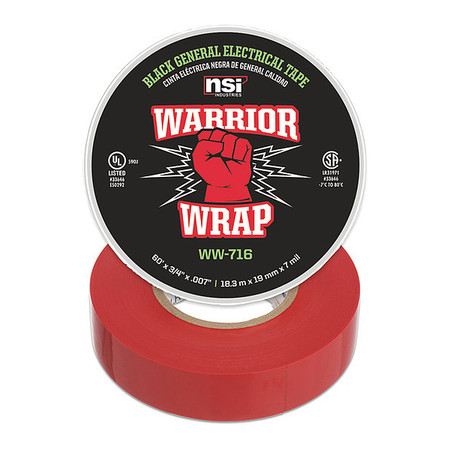 WARRIORWRAP Electrical Tape, Vinyl, 7 mil, Red WW-716-RD