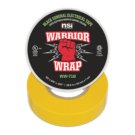 WARRIORWRAP Electrical Tape, Vinyl, 7 mil, Yellow WW-716-YL