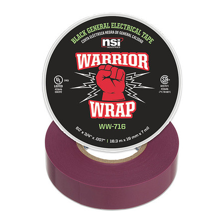 WARRIORWRAP Electrical Tape, Vinyl, 7 mil, Purple WW-716-VT