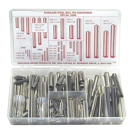 PRECISION BRAND Roll Pin Assorted Kit, SS 12990