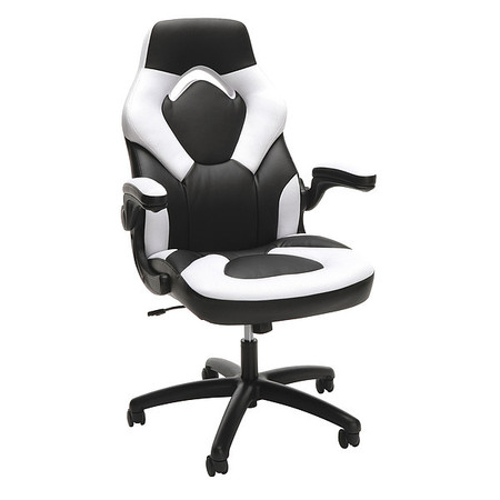 Essentials By Ofm Gaming Chair, Leather, 17" to 20-3/4" Height, Adjustable Arms, White ESS-3085-WHT