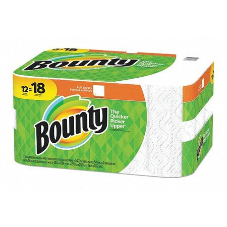 Bounty Perforated Paper Towel, 2 Ply Ply, 60 Sheets Sheets, White, 12 PK 95027