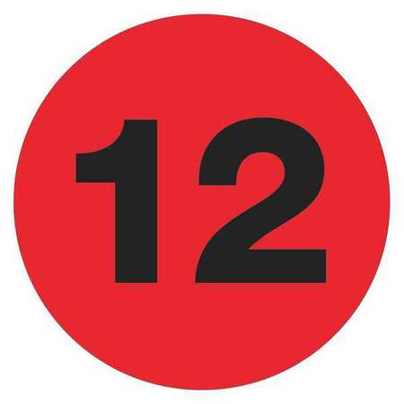 TAPE LOGIC Tape Logic® Number Labels, "12", 2" Circle, Fluorescent Red, 500/Roll DL6780